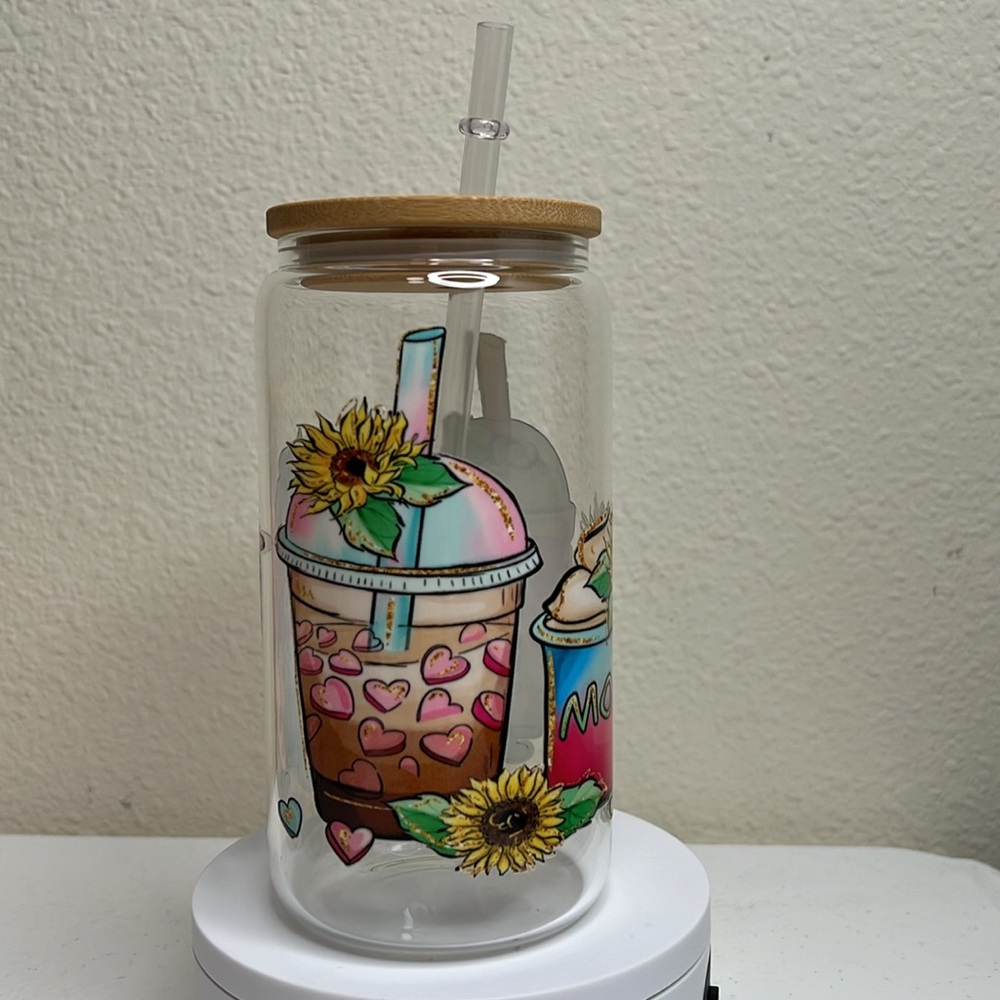 Mom Coffee Valentine and Sunflower Handmade Libbey Glass Cup - Picture 3 of 6